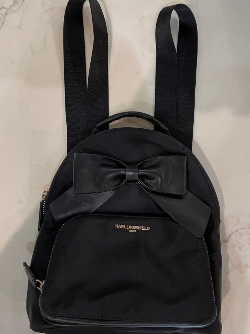 NWOT - Karl Lagerfeld Black Backpack with Leather Bow - Picture 4 of 12